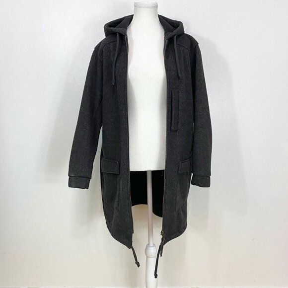 BODYBAG BY JUDE CHARCOAL GREY WOOL BLEND HOODED MID-LENGTH COAT - M - Picture 5 of 10